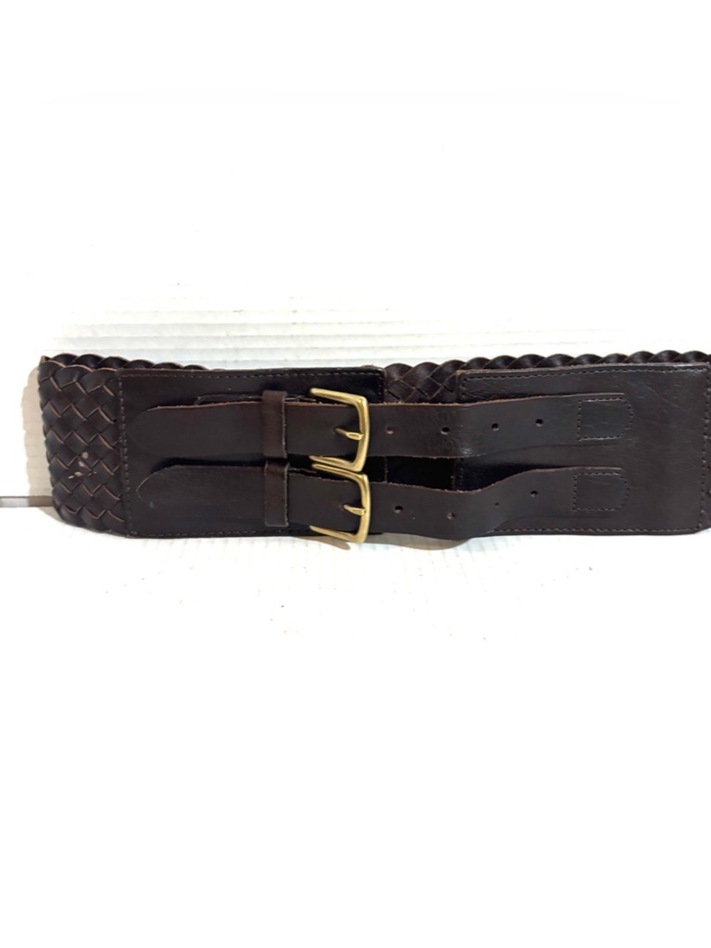 Linea Pelle Braided Double-Buckle Leather Waist Belt - Dark Brown size S